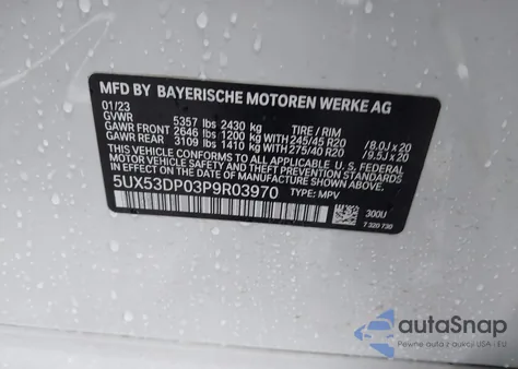 2023 BMW X3 xDrive30I from USA, damaged, VIN 5UX53DP03P9R03970